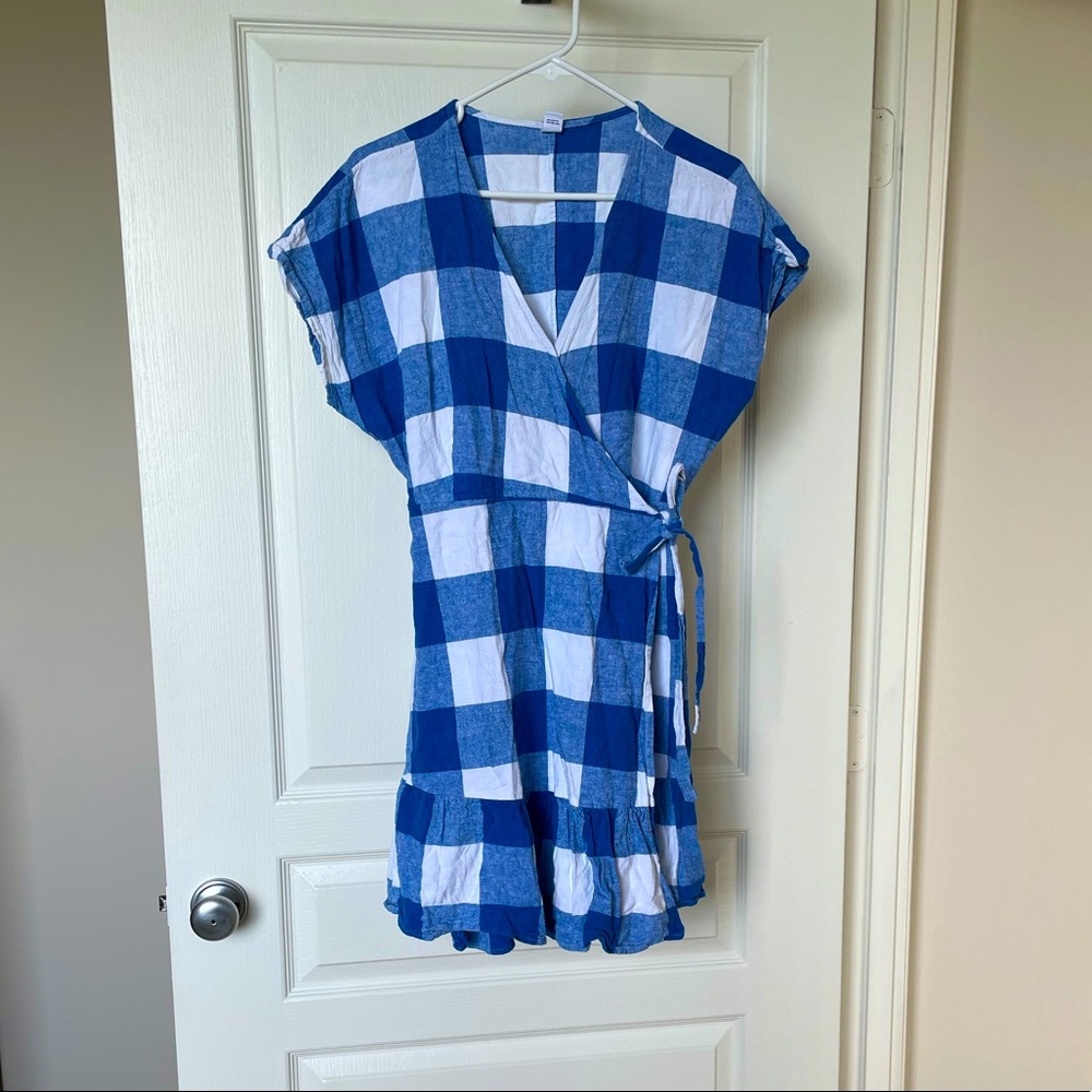 Blue and white check dress